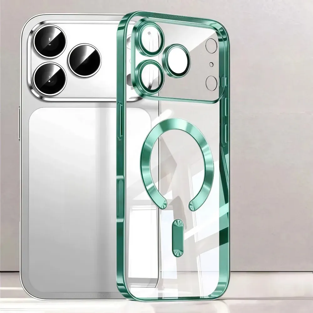 Coque de téléphone magnétique de luxe compatible MagSafe, plaquée, pour iPhone 18 et 17 Pro Max, iPhone 17 Air, coque de protection transparente pour iPhone 17 et 18 Pro Max 11