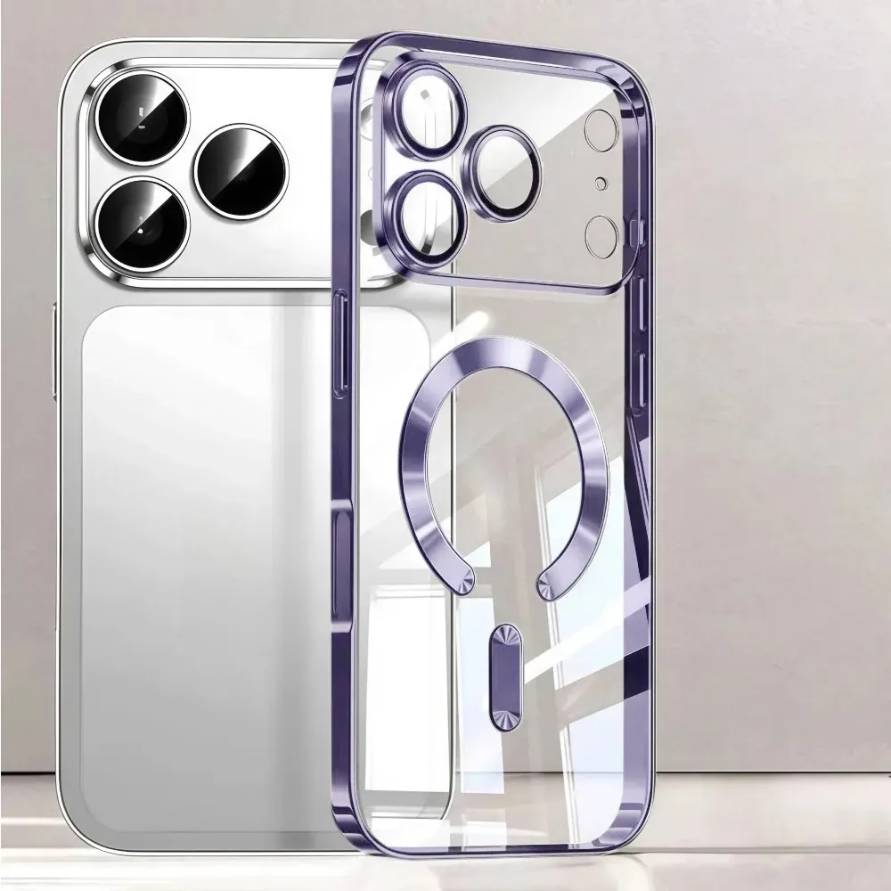 Coque de téléphone magnétique de luxe compatible MagSafe, plaquée, pour iPhone 18 et 17 Pro Max, iPhone 17 Air, coque de protection transparente pour iPhone 17 et 18 Pro Max 7