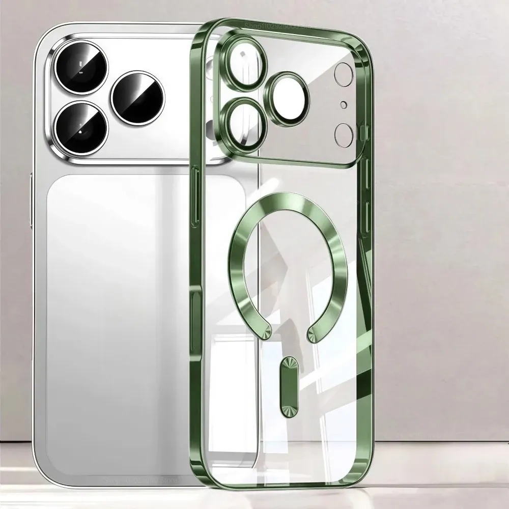 Coque de téléphone magnétique de luxe compatible MagSafe, plaquée, pour iPhone 18 et 17 Pro Max, iPhone 17 Air, coque de protection transparente pour iPhone 17 et 18 Pro Max 13