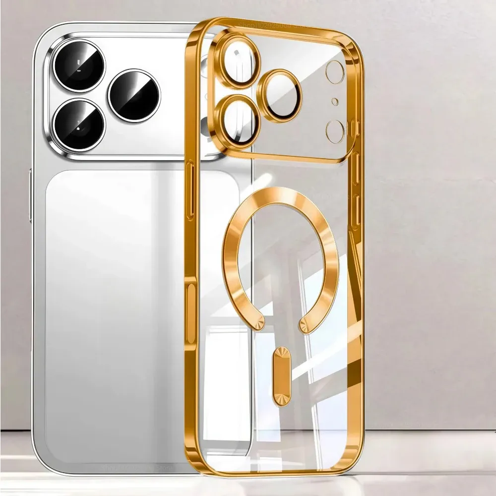 Coque de téléphone magnétique de luxe compatible MagSafe, plaquée, pour iPhone 18 et 17 Pro Max, iPhone 17 Air, coque de protection transparente pour iPhone 17 et 18 Pro Max 15