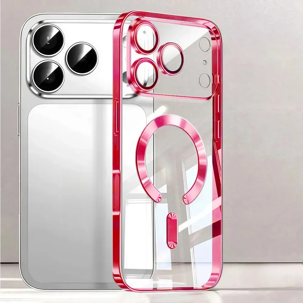 Coque de téléphone magnétique de luxe compatible MagSafe, plaquée, pour iPhone 18 et 17 Pro Max, iPhone 17 Air, coque de protection transparente pour iPhone 17 et 18 Pro Max 19