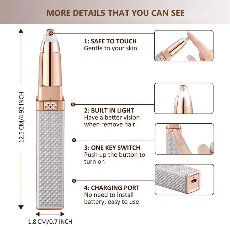 Épilateur électrique 2 en 1 pour femme, rechargeable par USB, portable, rasoir indolore pour le bikini, le corps et le visage, avec tondeuse à sourcils 6