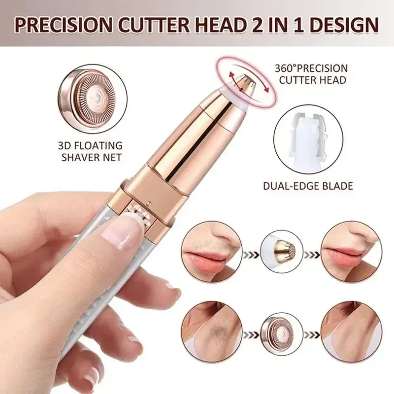 Épilateur électrique 2 en 1 pour femme, rechargeable par USB, portable, rasoir indolore pour le bikini, le corps et le visage, avec tondeuse à sourcils 4