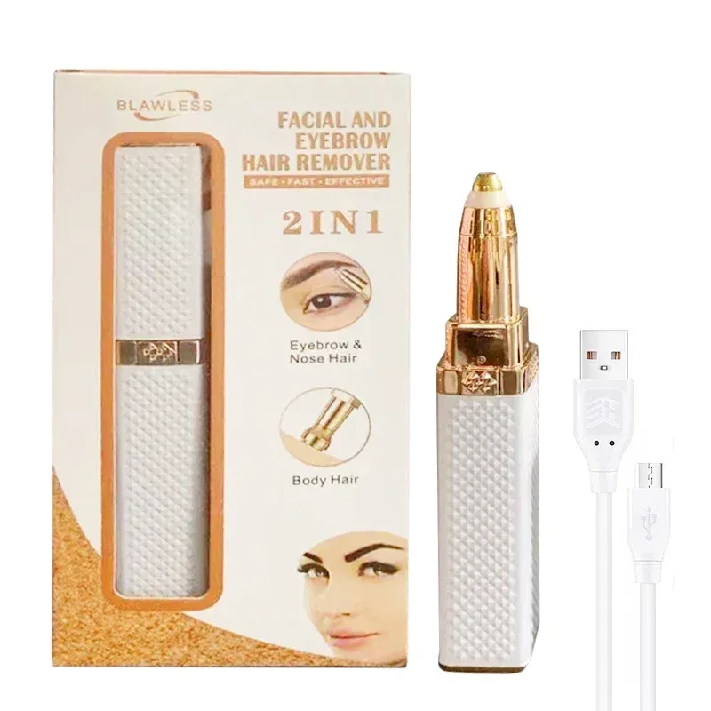 Épilateur électrique 2 en 1 pour femme, rechargeable par USB, portable, rasoir indolore pour le bikini, le corps et le visage, avec tondeuse à sourcils 9