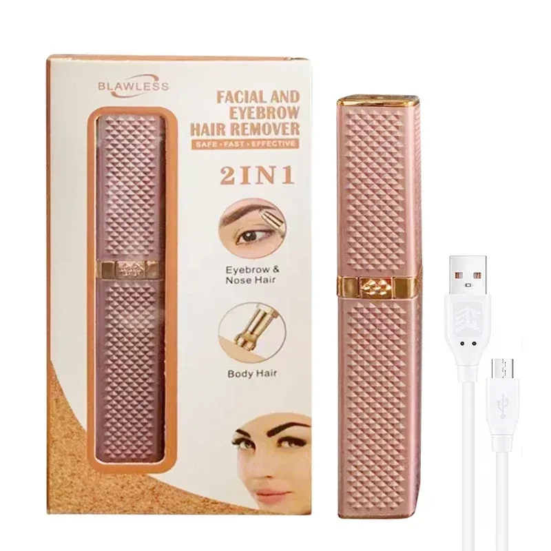 Épilateur électrique 2 en 1 pour femme, rechargeable par USB, portable, rasoir indolore pour le bikini, le corps et le visage, avec tondeuse à sourcils 10