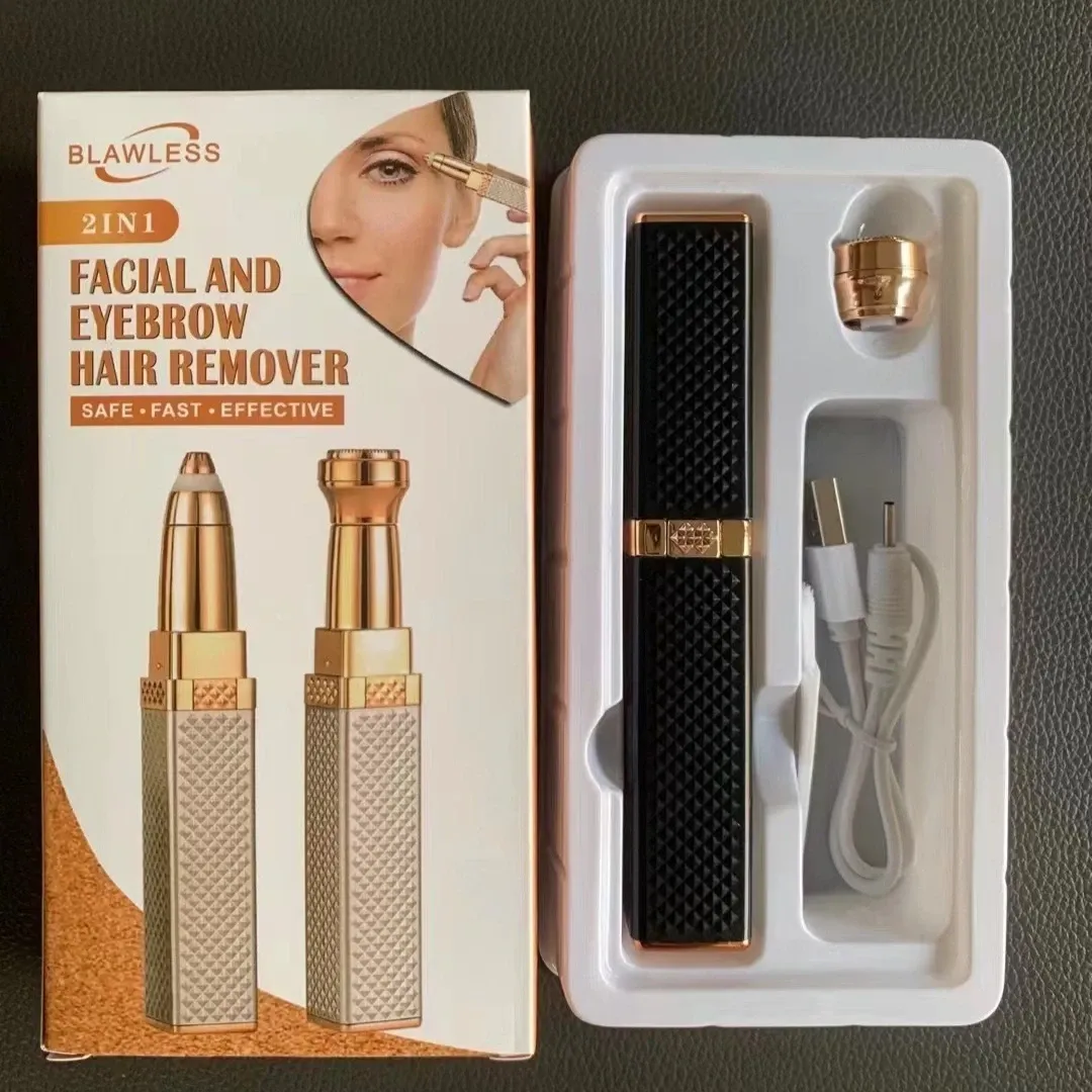 Épilateur électrique 2 en 1 pour femme, rechargeable par USB, portable, rasoir indolore pour le bikini, le corps et le visage, avec tondeuse à sourcils 8