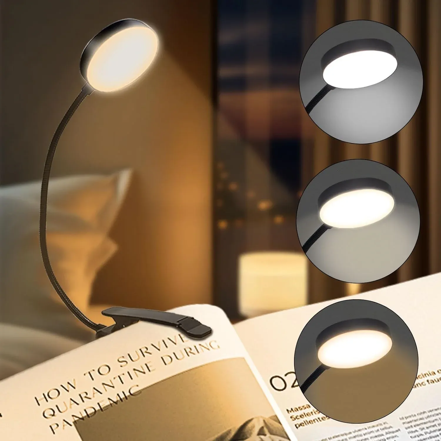 Lampe de lecture rechargeable USB à 14 LED, flexible et portable, à lumière réglable 8