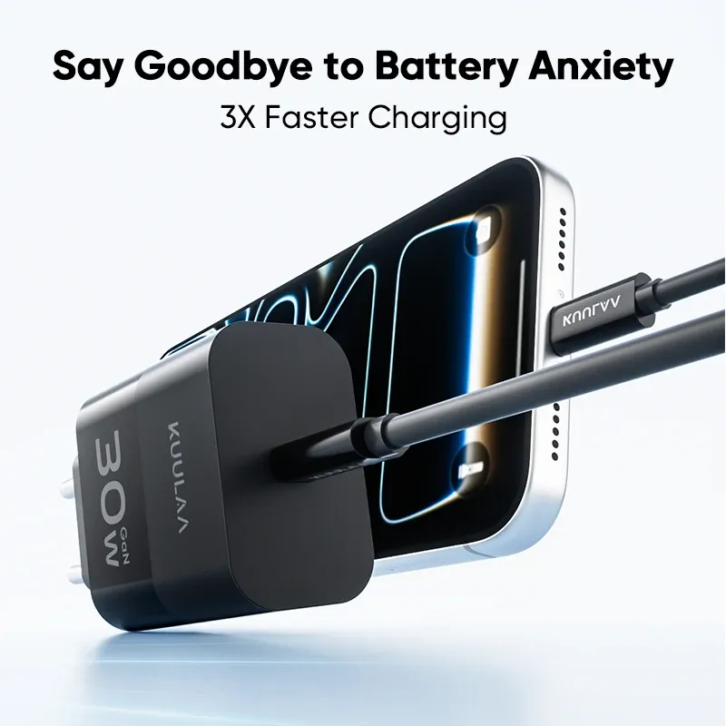 Chargeur rapide KUULAA Mini 30 W USB-C PD QC 3.0 pour iPhone, Samsung Galaxy et iPad 2