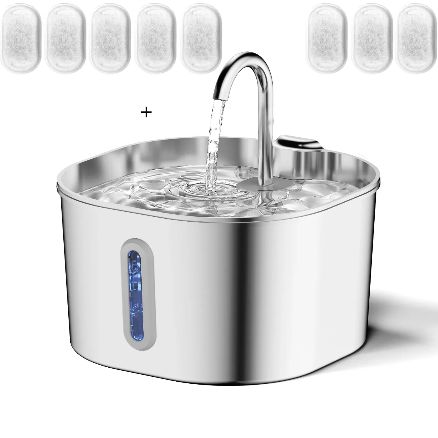 Fontaine à eau en acier inoxydable pour chats, 2,2 L, avec filtre, abreuvoir pour chiens et chats, pompe ultra silencieuse 10