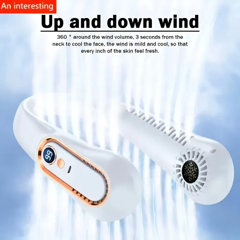 Ventilateur de cou portable sans pales avec écran numérique et batterie rechargeable USB 1