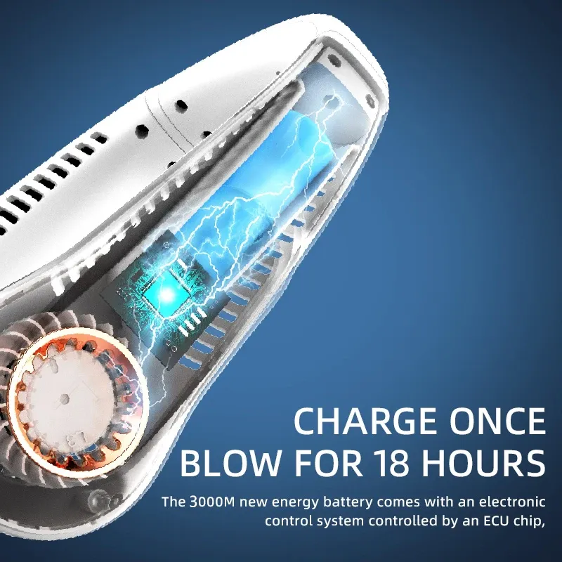 Ventilateur de cou portable sans pales avec écran numérique et batterie rechargeable USB 3