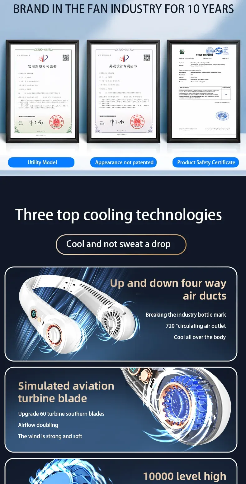 Design élégant du ventilateur de cou portable