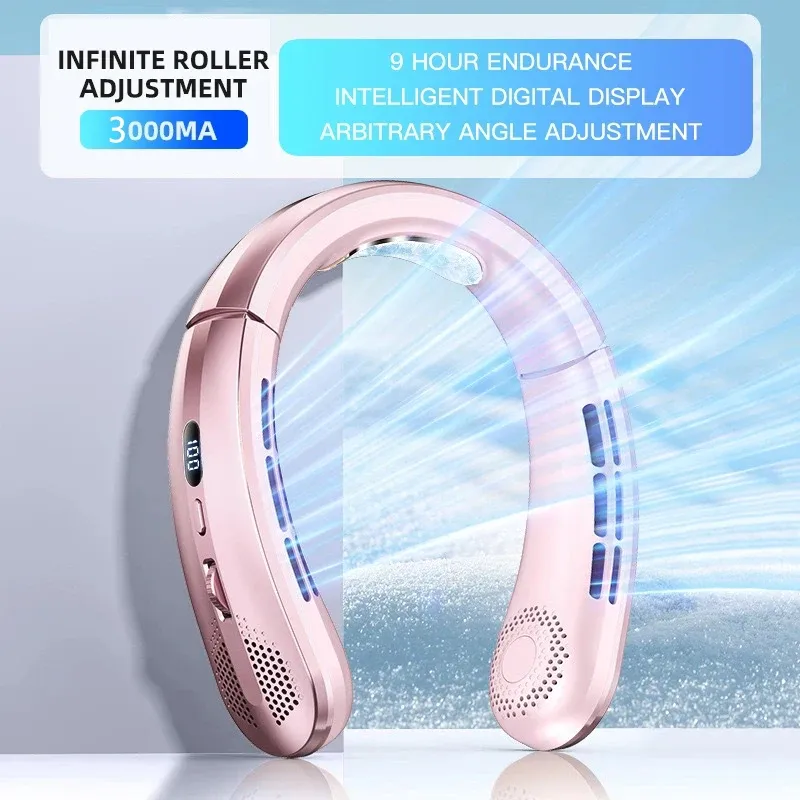 Ventilateur de cou portable sans pales avec écran numérique et batterie rechargeable USB 12