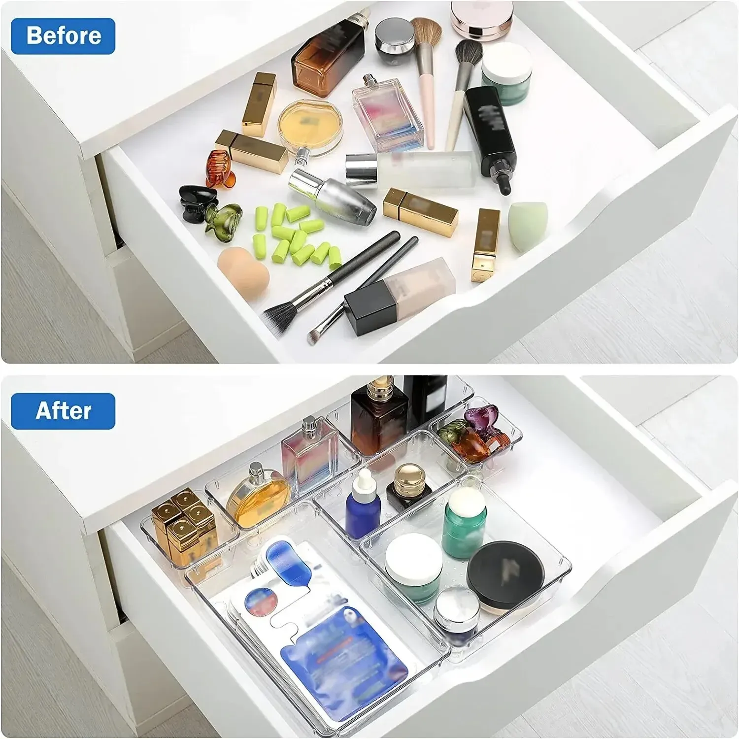 Ensemble de 7 ou 14 bacs de rangement transparents en plastique pour bureau 3