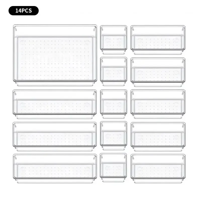 Ensemble de 7 ou 14 bacs de rangement transparents en plastique pour bureau 7