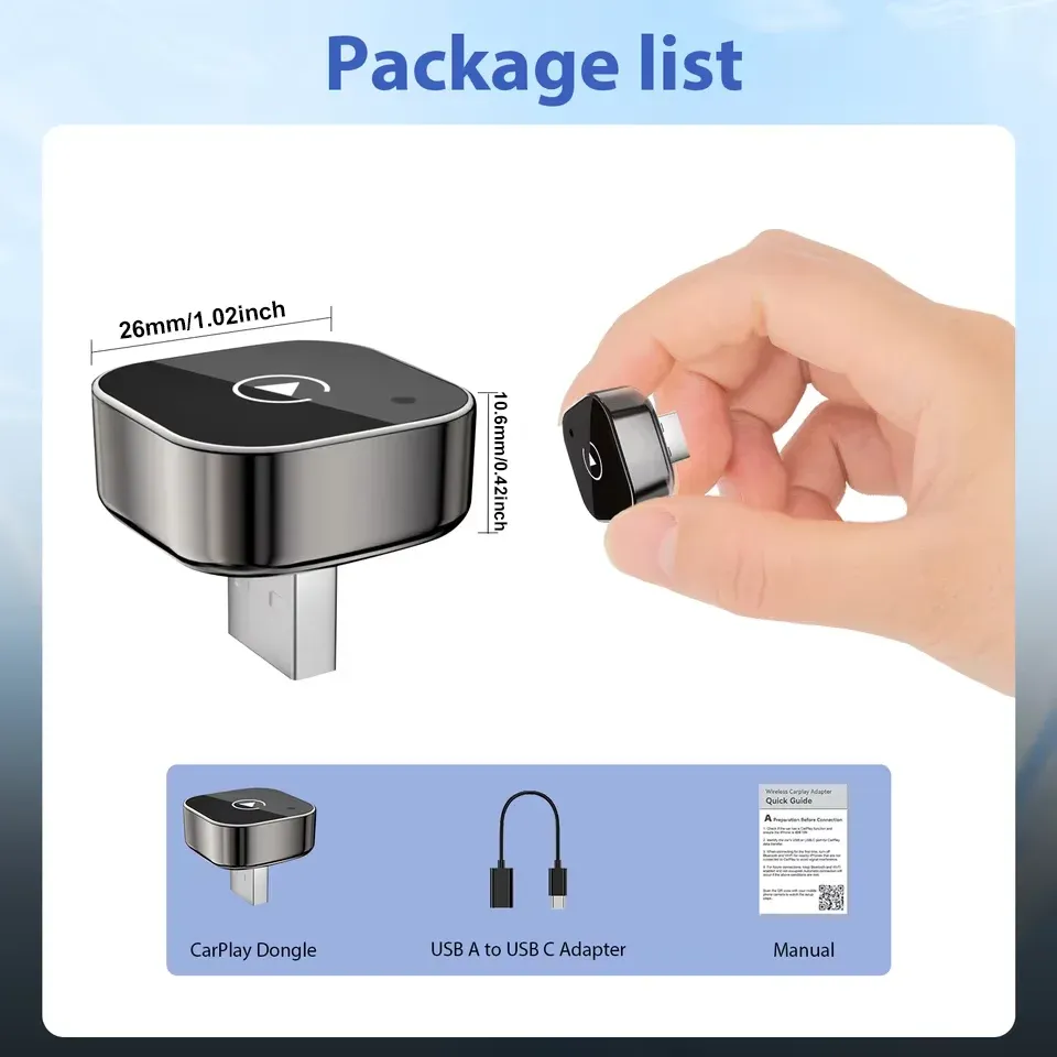 Adaptateur sans fil 2-en-1 CarPlay et Android Auto 2026, Wi-Fi 5 GHz, connexion Type-C/USB, plug & play 6