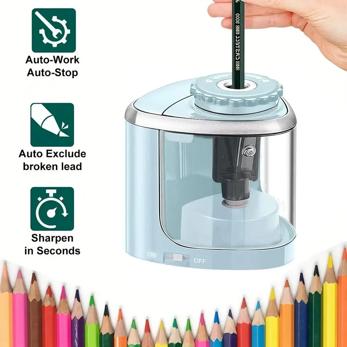 Taille-crayon électrique automatique à lame hélicoïdale en acier, portable, pour crayons de 6 à 8 mm 8