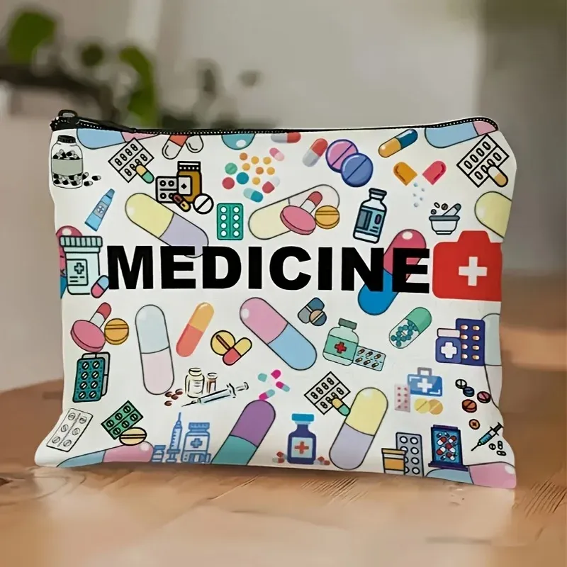 Sac de voyage cosmétique pliable à fermeture éclair sur le thème des médicaments, organisateur de maquillage, idéal en cadeau pour professionnels de santé 2