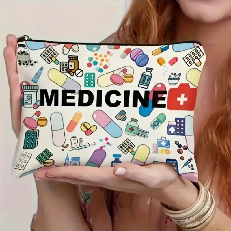 Sac de voyage cosmétique pliable à fermeture éclair sur le thème des médicaments, organisateur de maquillage, idéal en cadeau pour professionnels de santé 7