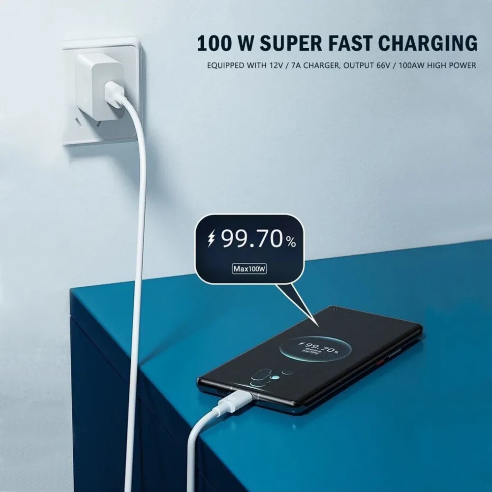 Câble de charge rapide USB Type-C 100 W 7 A, compatible Huawei, Xiaomi, POCO, OPPO, Realme et OnePlus 4