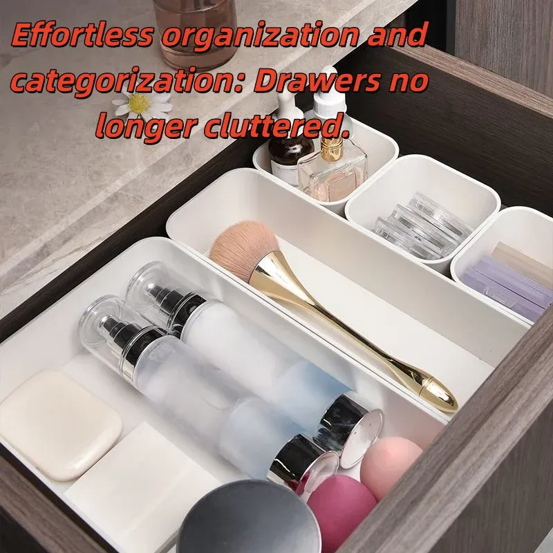 Ensemble de rangement à tiroirs 5 pièces en plastique, organiseur de bureau avec séparateurs pour cosmétiques, papeterie, ustensiles de cuisine et rangement domestique 2