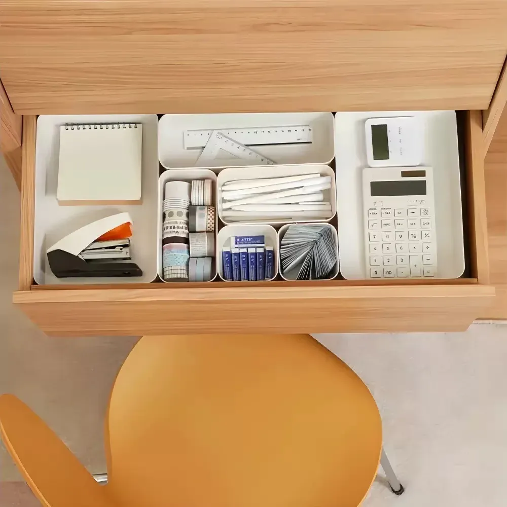 Ensemble de rangement à tiroirs 5 pièces en plastique, organiseur de bureau avec séparateurs pour cosmétiques, papeterie, ustensiles de cuisine et rangement domestique 6