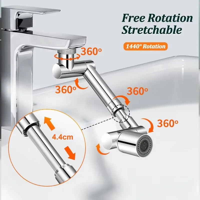 1440° Aérateur de Robinet Métallique Évolutif Anti-éclaboussures pour Salle de Bain, Filtre Bulleur Économiseur d'Eau pour Cuisine 4