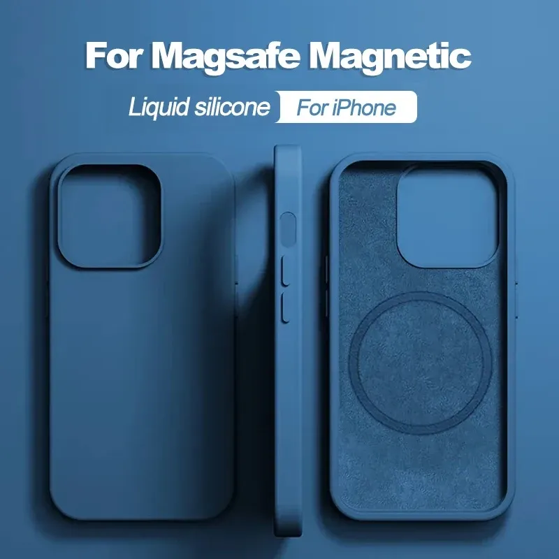 Étui de protection antichoc en silicone liquide pour iPhone, compatible MagSafe et charge sans fil, finition haut de gamme, pour iPhone 11, 12, 13, 14, 15, 16, 17, Air, Pro, Pro Max et Plus