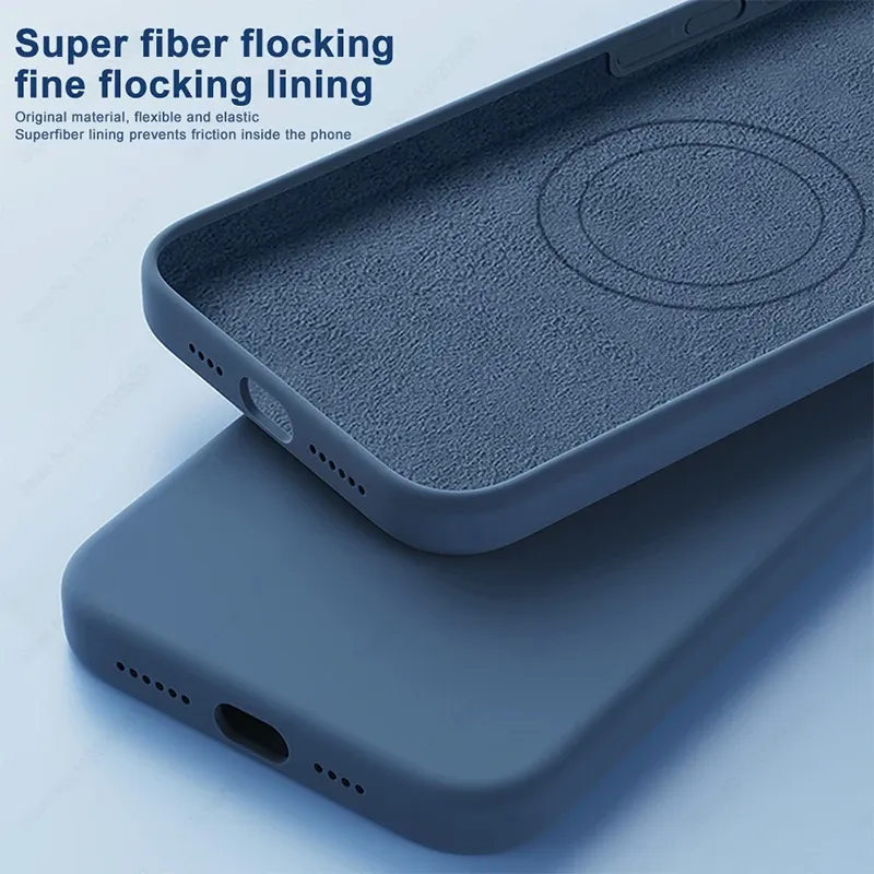 Étui de protection antichoc en silicone liquide pour iPhone, compatible MagSafe et charge sans fil, finition haut de gamme, pour iPhone 11, 12, 13, 14, 15, 16, 17, Air, Pro, Pro Max et Plus 6