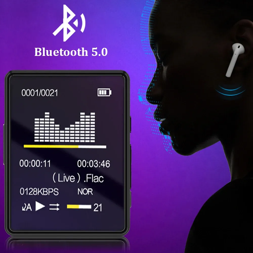 Lecteur MP3 portable Bluetooth 5.0 avec haut-parleur stéréo, lecteur vidéo MP4, fonction e-book et enregistreur 6