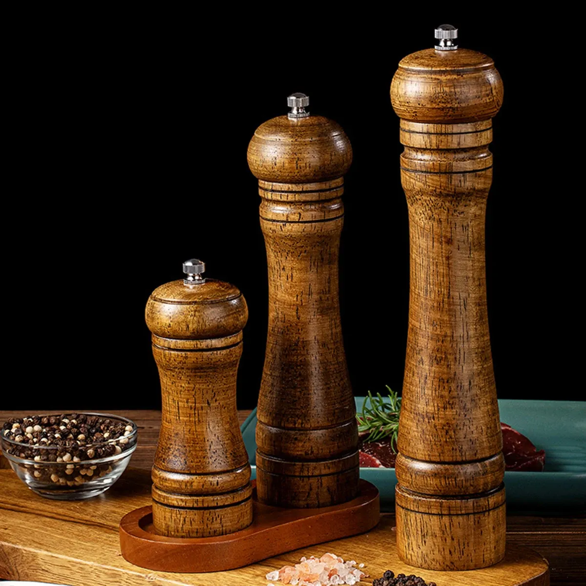 Broyeur manuel en bois de chêne 5, 8 et 10 pouces pour poivre, moulin à poivre et poivre du Sichuan, pot d'assaisonnement
