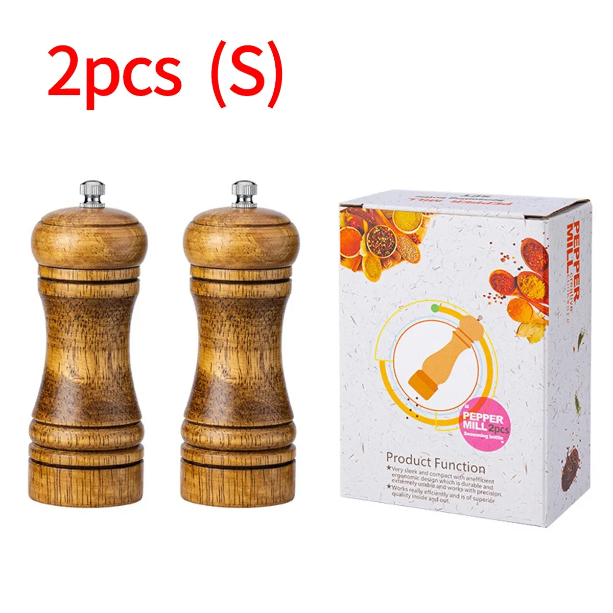 Broyeur manuel en bois de chêne 5, 8 et 10 pouces pour poivre, moulin à poivre et poivre du Sichuan, pot d'assaisonnement 7