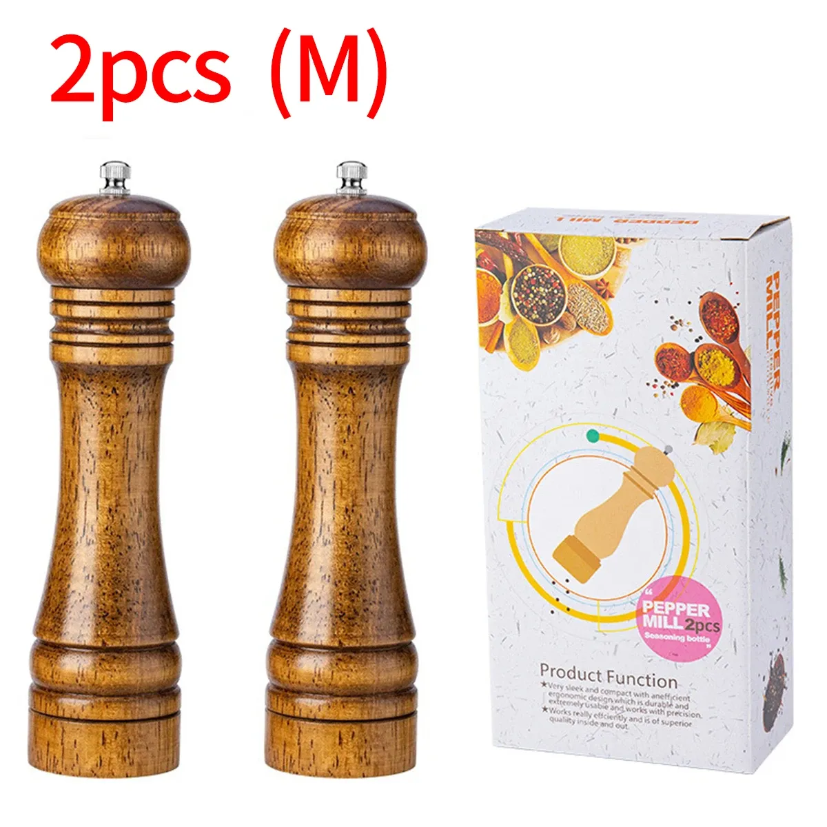 Broyeur manuel en bois de chêne 5, 8 et 10 pouces pour poivre, moulin à poivre et poivre du Sichuan, pot d'assaisonnement 9