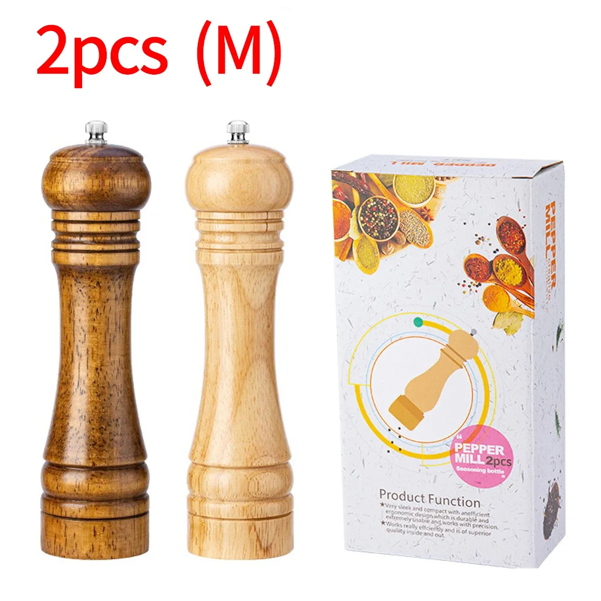 Broyeur manuel en bois de chêne 5, 8 et 10 pouces pour poivre, moulin à poivre et poivre du Sichuan, pot d'assaisonnement 10