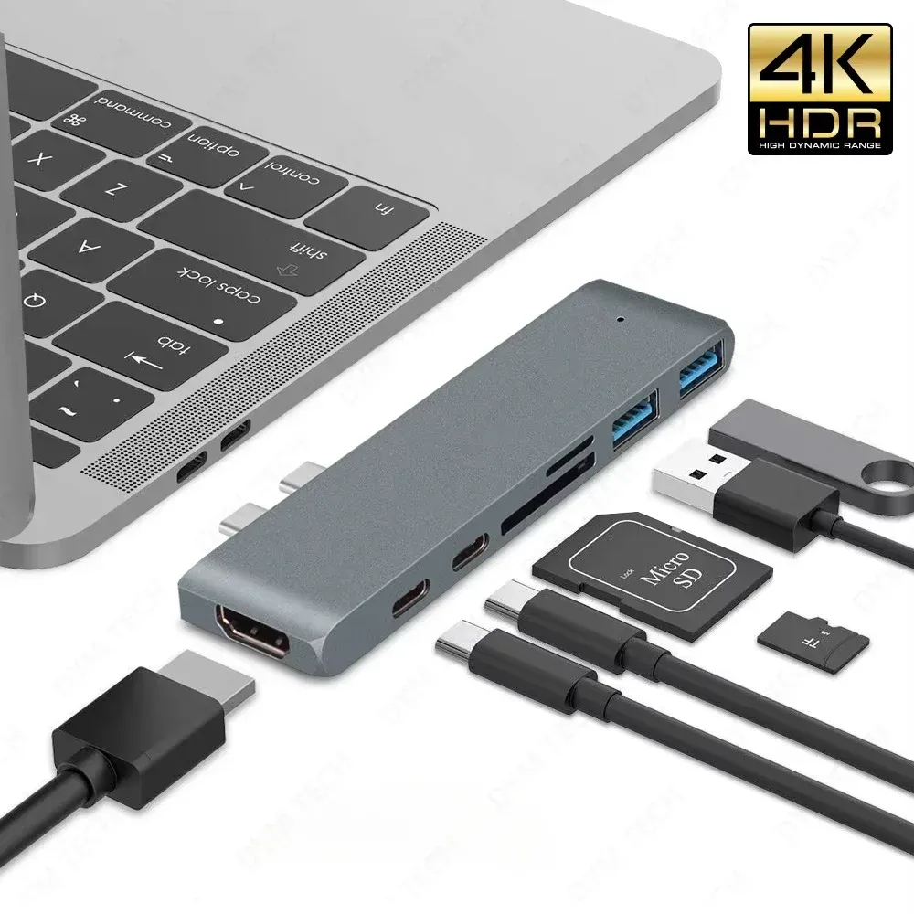 Hub adaptateur USB-C vers HDMI 4K avec USB 3.1, Thunderbolt 3, lecteur de cartes TF/SD et charge PD, compatible MacBook Air et Pro (puces M1, M2, M3)