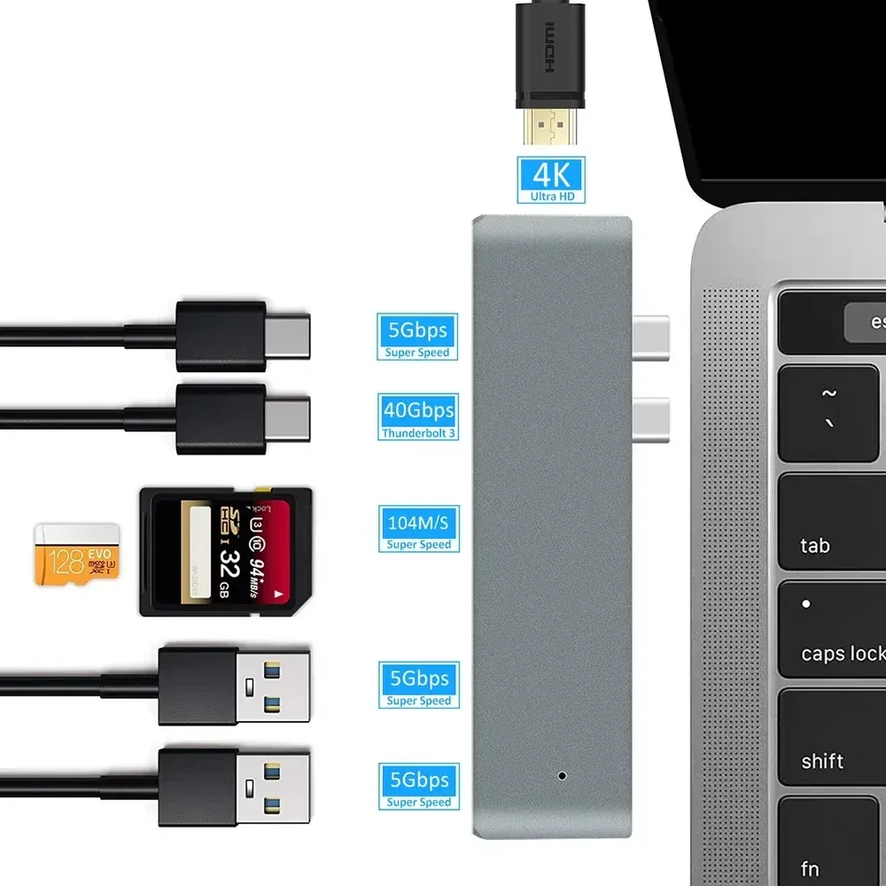Hub adaptateur USB-C vers HDMI 4K avec USB 3.1, Thunderbolt 3, lecteur de cartes TF/SD et charge PD, compatible MacBook Air et Pro (puces M1, M2, M3) 2