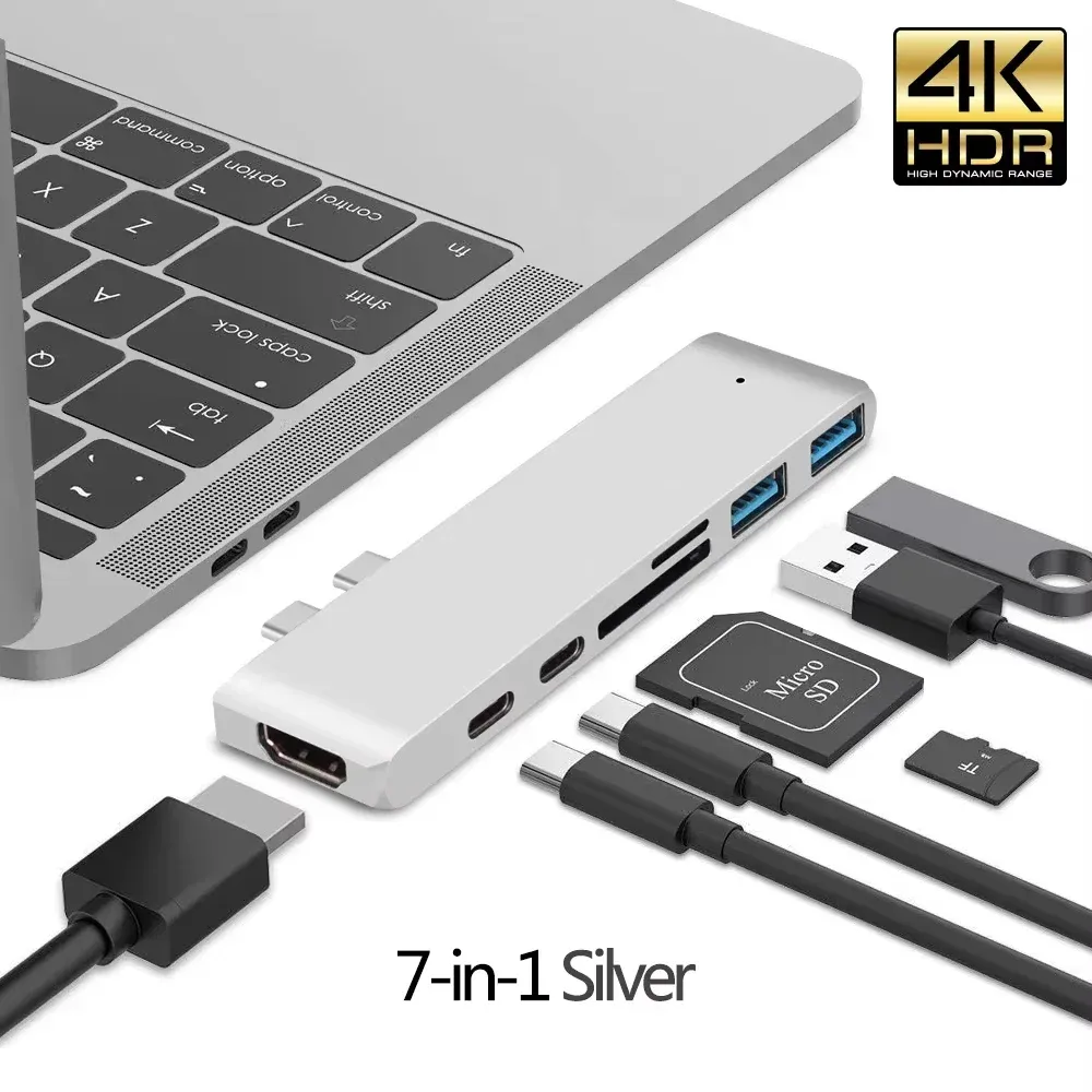 Hub adaptateur USB-C vers HDMI 4K avec USB 3.1, Thunderbolt 3, lecteur de cartes TF/SD et charge PD, compatible MacBook Air et Pro (puces M1, M2, M3) 8