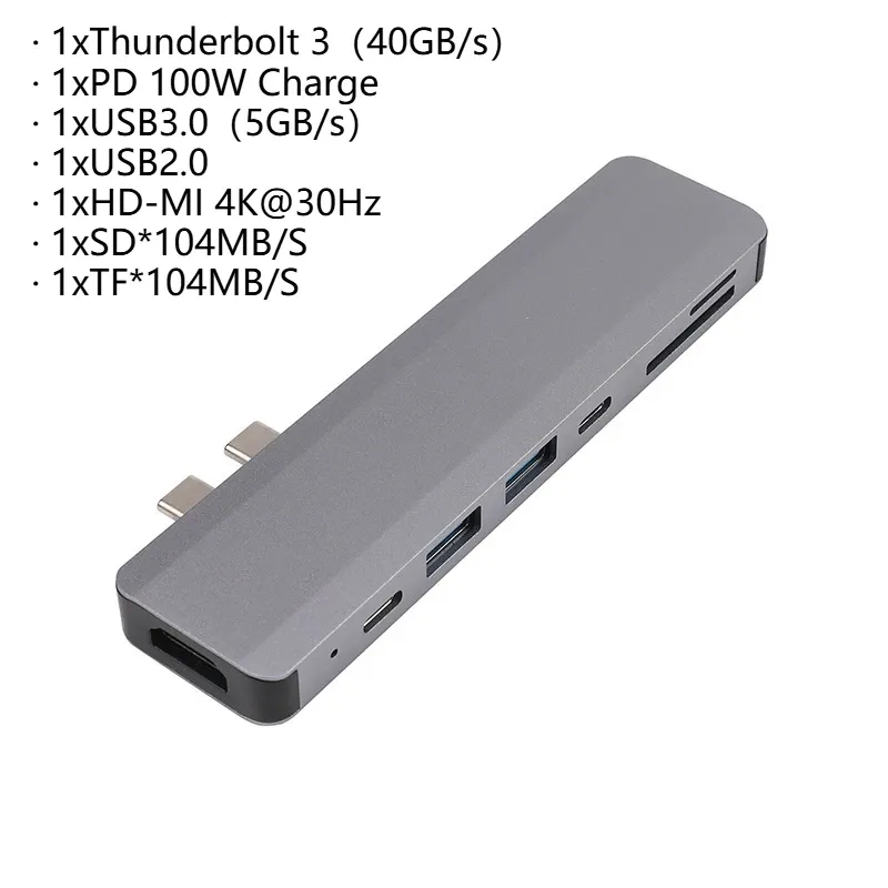 Hub adaptateur USB-C vers HDMI 4K avec USB 3.1, Thunderbolt 3, lecteur de cartes TF/SD et charge PD, compatible MacBook Air et Pro (puces M1, M2, M3) 9
