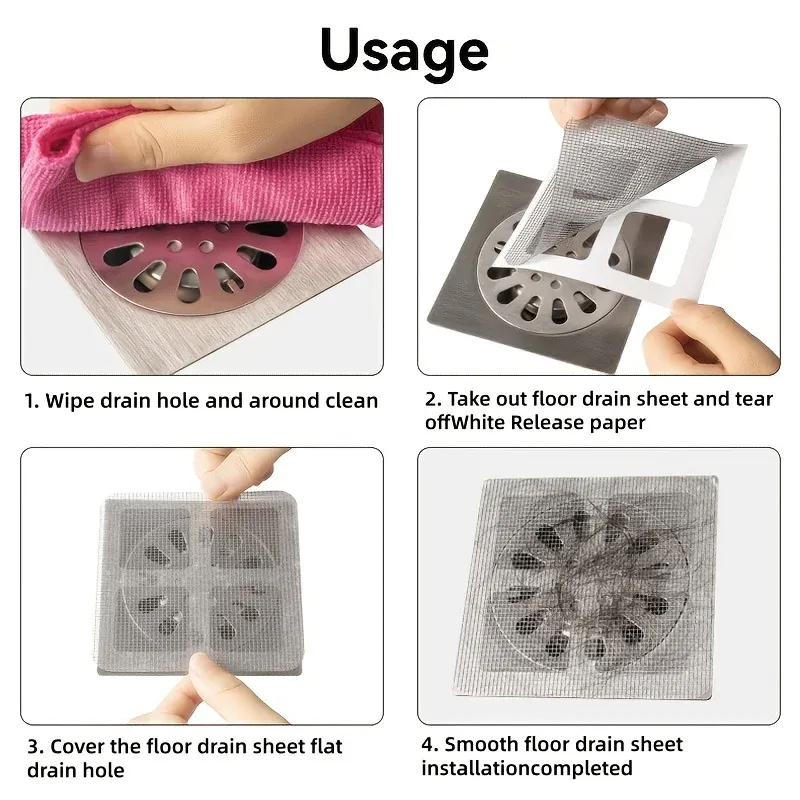 Lot de 50 filtres de drain jetables et auto-adhésifs en maille, étanches, pour douche, salle de bain et cuisine 6