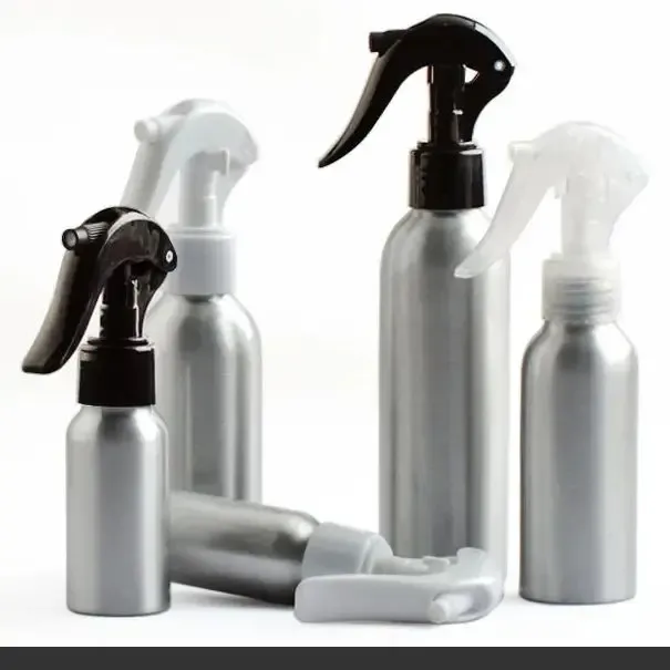 Flacon rond vide en aluminium avec pulvérisateur à gâchette, brumisateur fin ou pompe à lotion – 1 oz, 2 oz, 4 oz, 8 oz, 20 ml, 30 ml, 50 ml, 60 ml, 100 ml, 150 ml, 200 ml, 250 ml 5