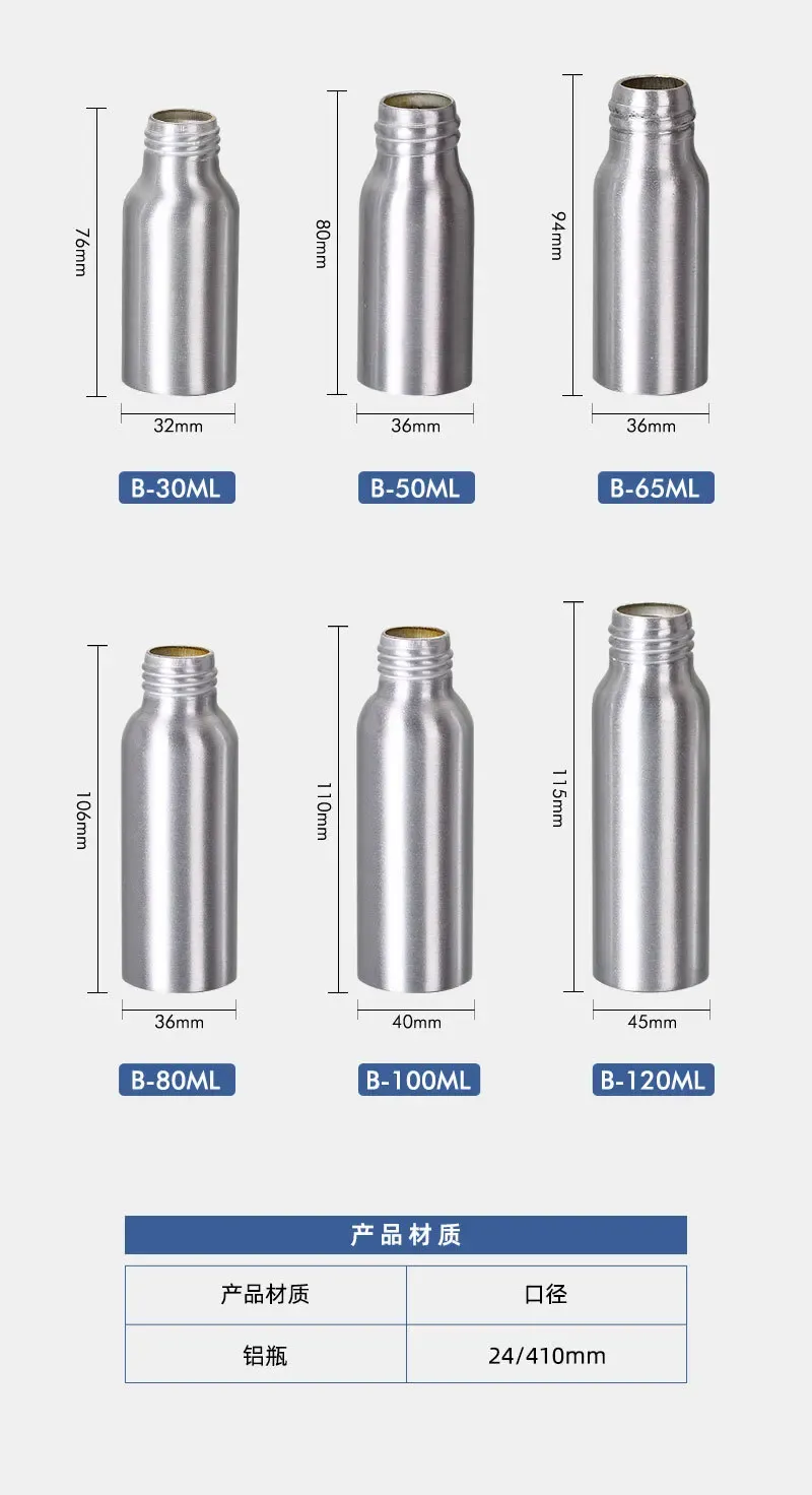 Flacon rond vide en aluminium avec pulvérisateur à gâchette, brumisateur fin ou pompe à lotion – 1 oz, 2 oz, 4 oz, 8 oz, 20 ml, 30 ml, 50 ml, 60 ml, 100 ml, 150 ml, 200 ml, 250 ml 6