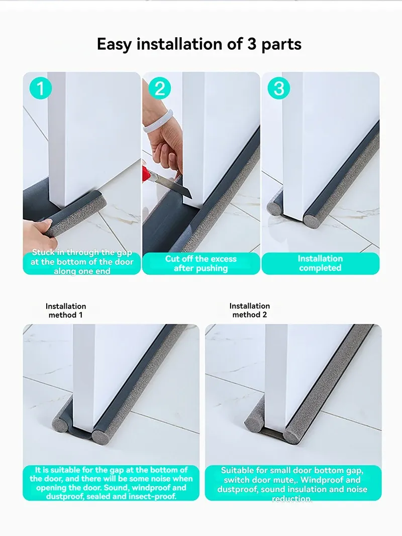Bande d'étanchéité pour bas de porte, mise en situation