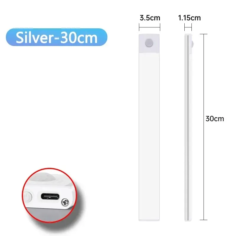 Lampe LED rechargeable USB-C avec capteur de mouvement pour armoire de cuisine et garde-robe, disponible en 20, 30, 40, 50 et 60 cm 7