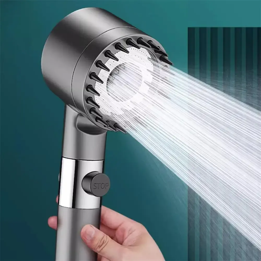 Pommeau de douche haute pression, 3 modes, filtre réglable avec brosse de massage, arrêt une touche, accessoires de salle de bain 1