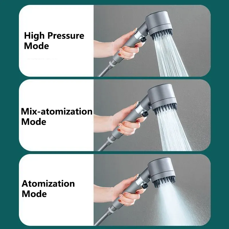 Pommeau de douche haute pression, 3 modes, filtre réglable avec brosse de massage, arrêt une touche, accessoires de salle de bain 6