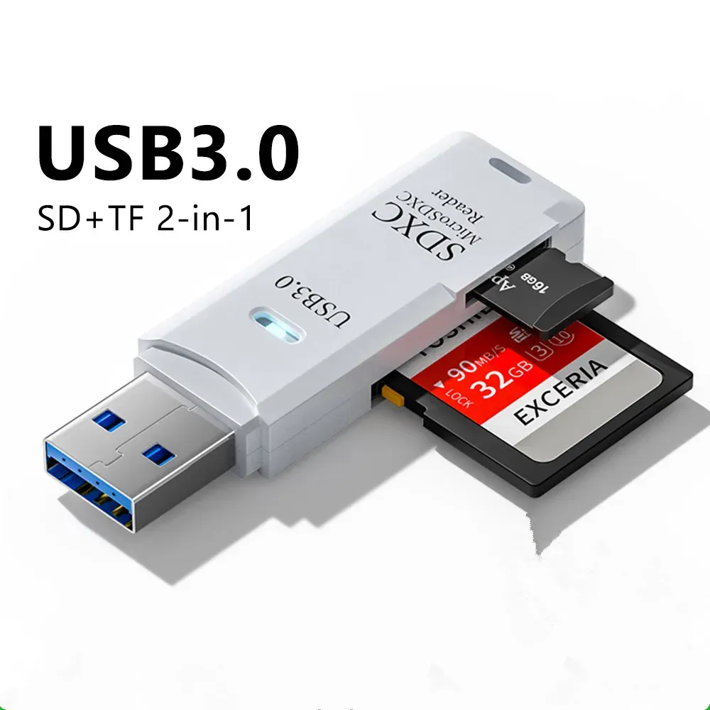 Lecteur de cartes USB 3.0 2 en 1 SD et microSD haute vitesse pour PC et ordinateur portable