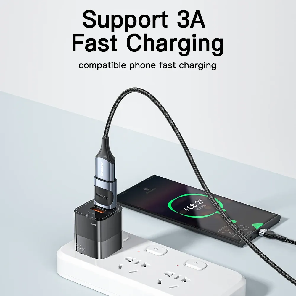 Adaptateur OTG Essager USB 3.0 vers USB-C, USB-A mâle vers USB-C femelle, convertisseur pour MacBook et ordinateurs portables avec lecteur de carte 2