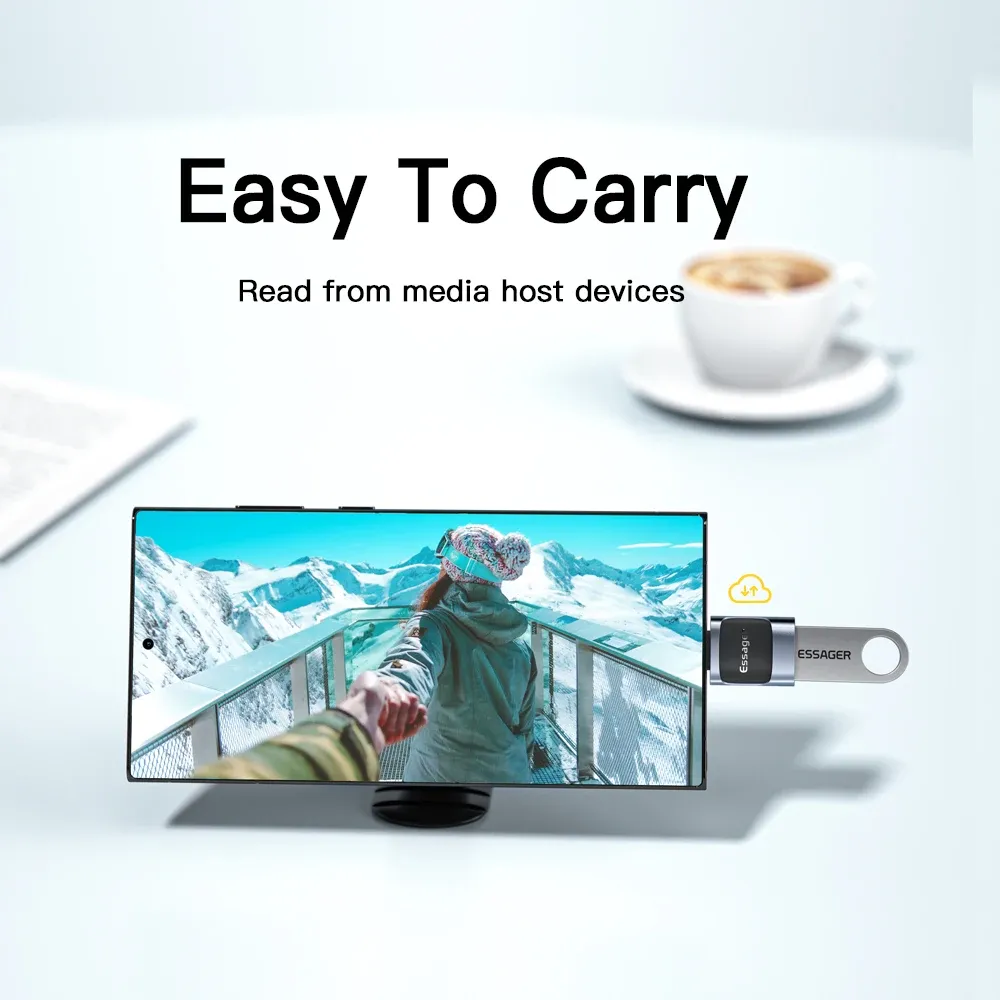 Adaptateur OTG Essager USB 3.0 vers USB-C, USB-A mâle vers USB-C femelle, convertisseur pour MacBook et ordinateurs portables avec lecteur de carte 4
