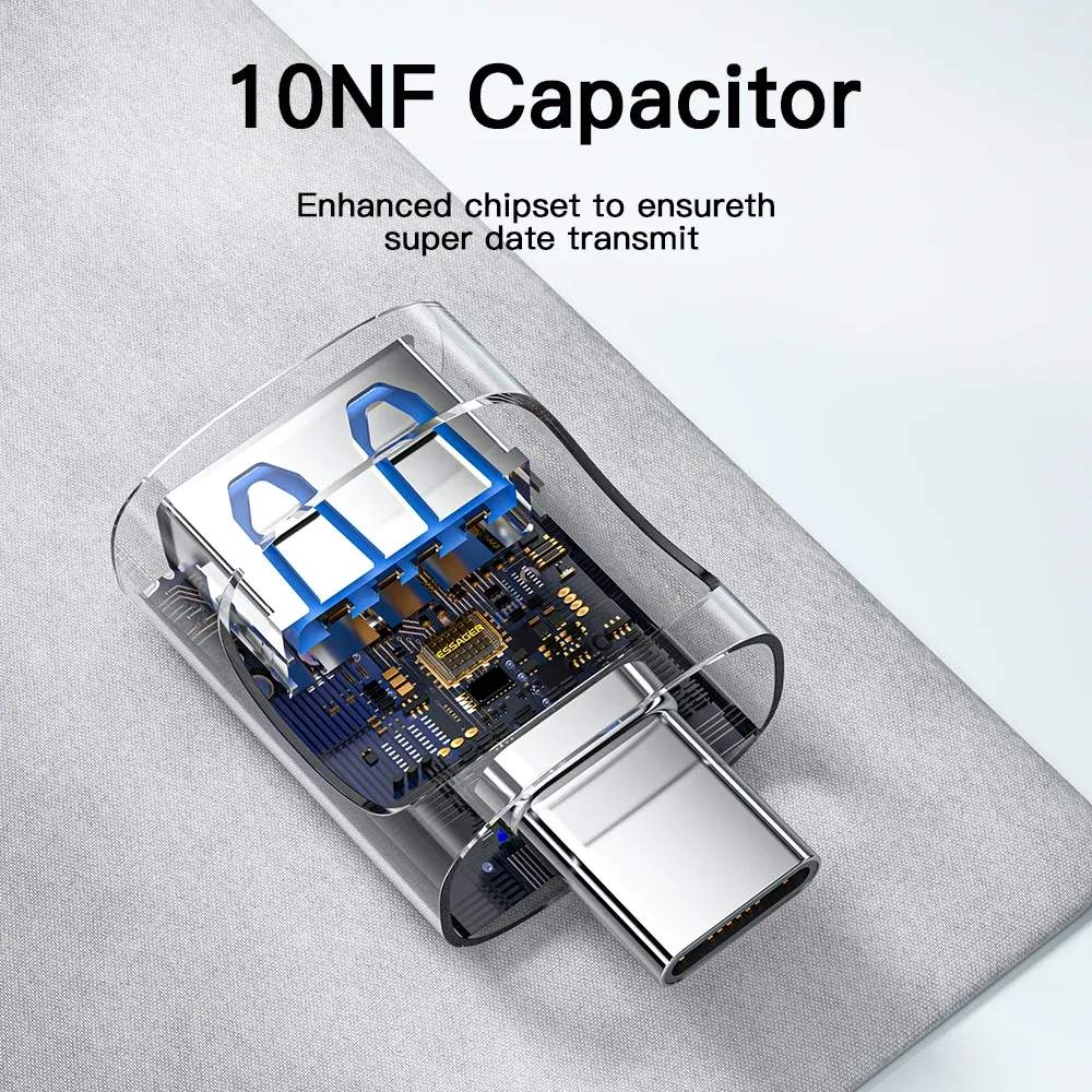 Adaptateur OTG Essager USB 3.0 vers USB-C, USB-A mâle vers USB-C femelle, convertisseur pour MacBook et ordinateurs portables avec lecteur de carte 5