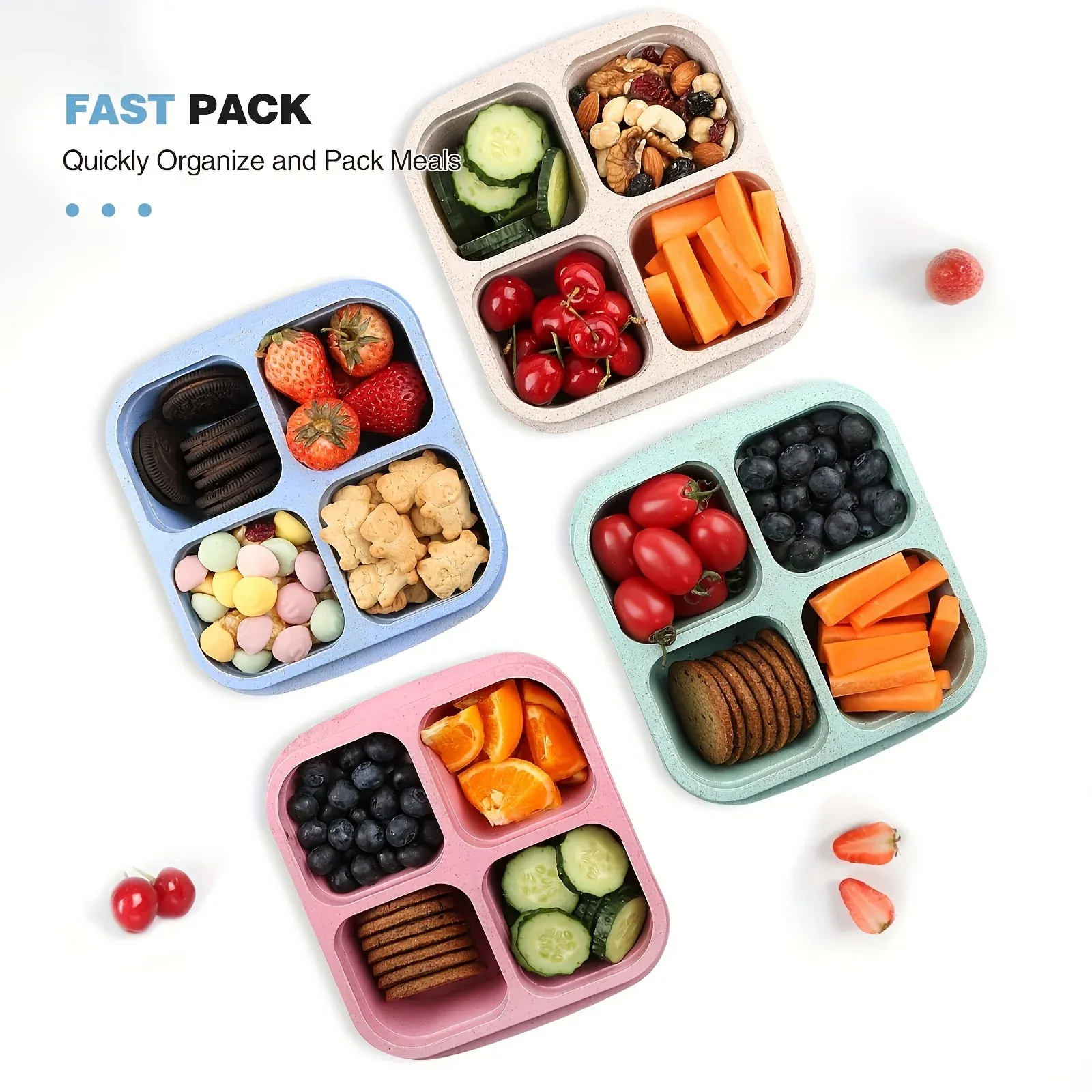 Boîte à bento en paille de blé de qualité supérieure – Récipient repas 4 compartiments avec couvercle transparent, compatible lave-vaisselle 2
